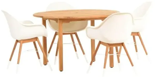Charlotte 5-Pc Round Outdoor Dining Set - White/Natural