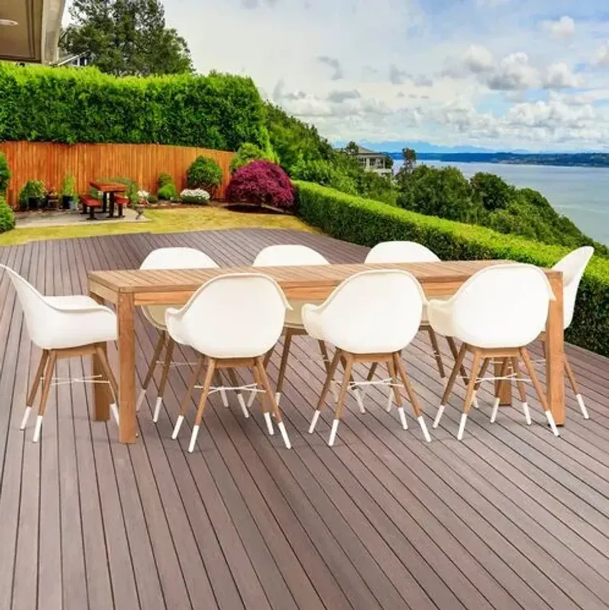 Charlotte 9-Pc Amazonia Outdoor Dining Set - White/Natural