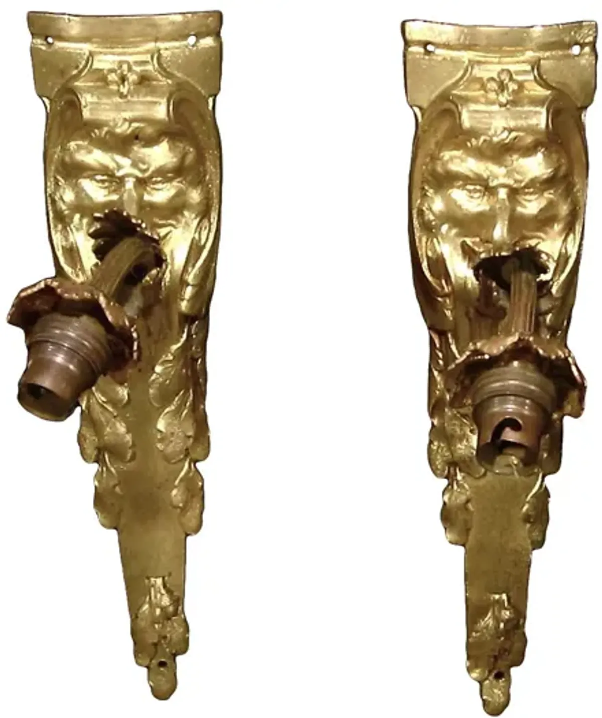 19th C. Neoclassical Mask Sconces - Set of 2 - Something Vintage - Gold