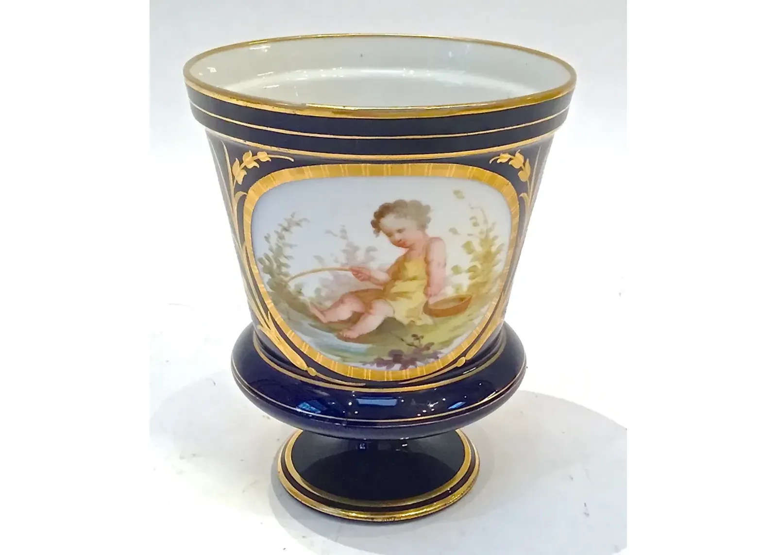 Antique Sevres Cherub Fishing Cachepot - Vermilion Designs - Blue