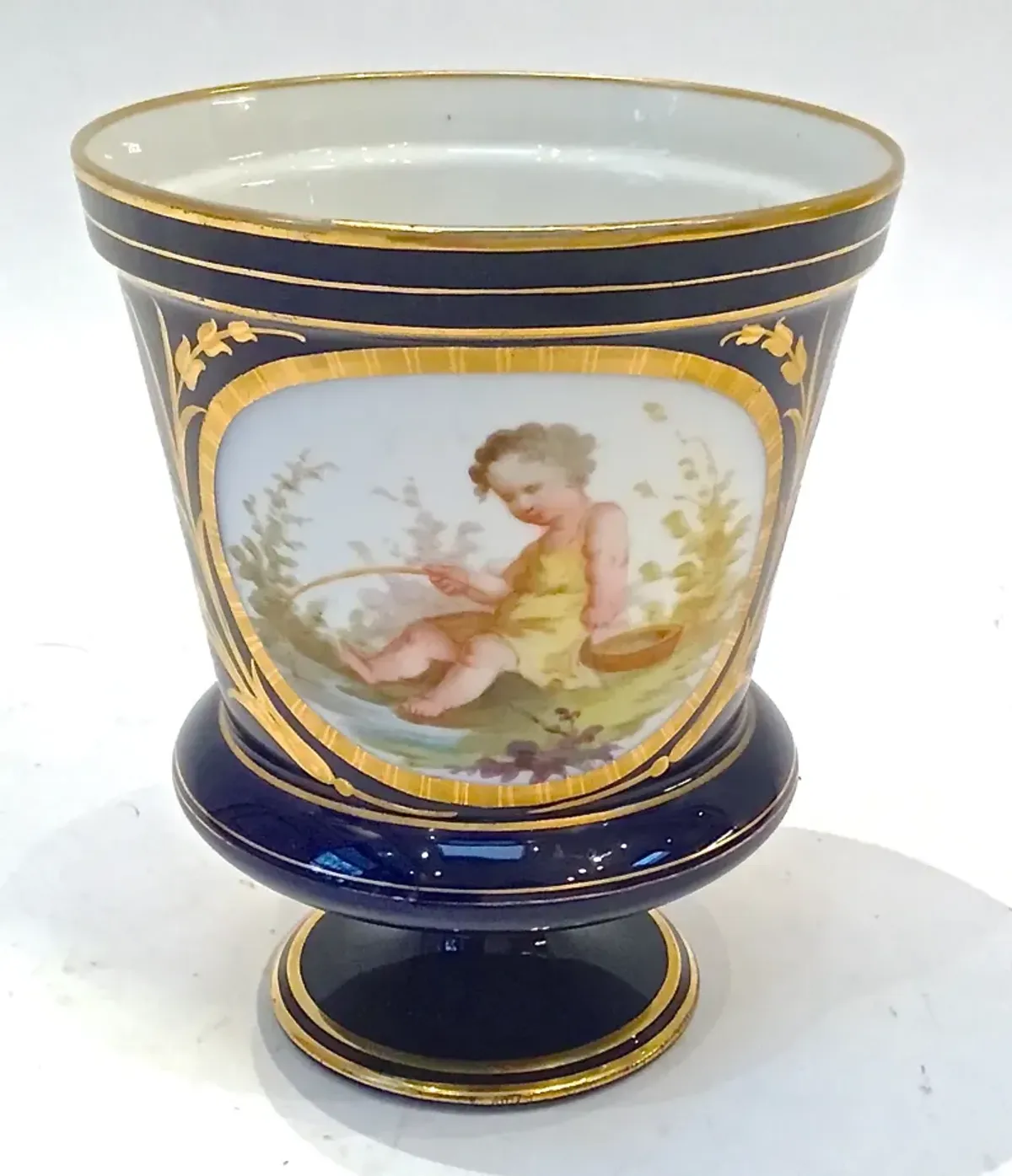 Antique Sevres Cherub Fishing Cachepot - Vermilion Designs - Blue