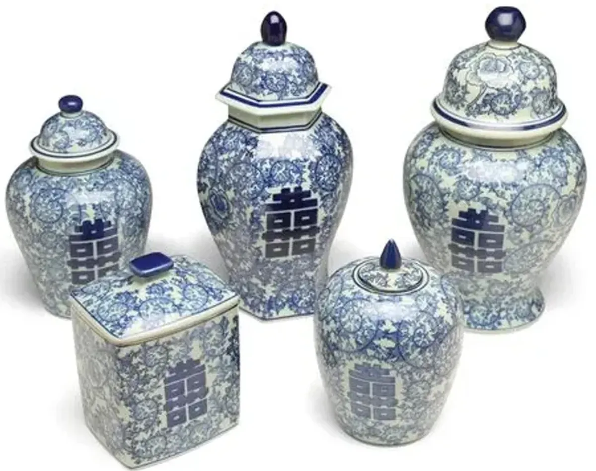 Set of 5 Bella Jar Set - White/Blue