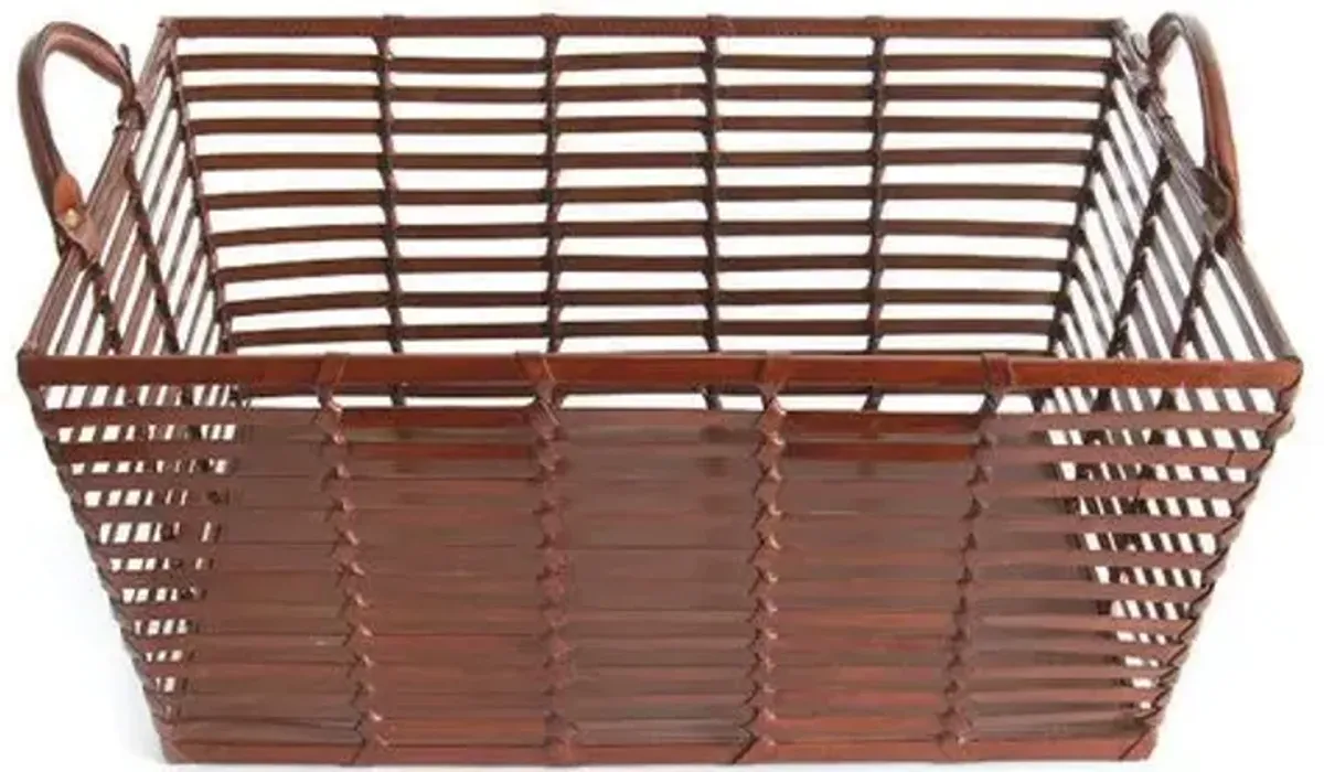 22" Farther Leather Basket - Pecan - Brown