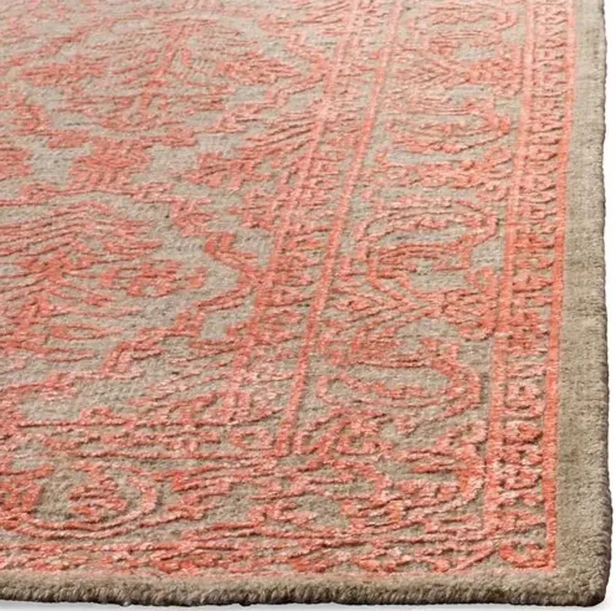 Logue Hand-Knotted Rug - Dark Beige/Coral - Orange - Orange