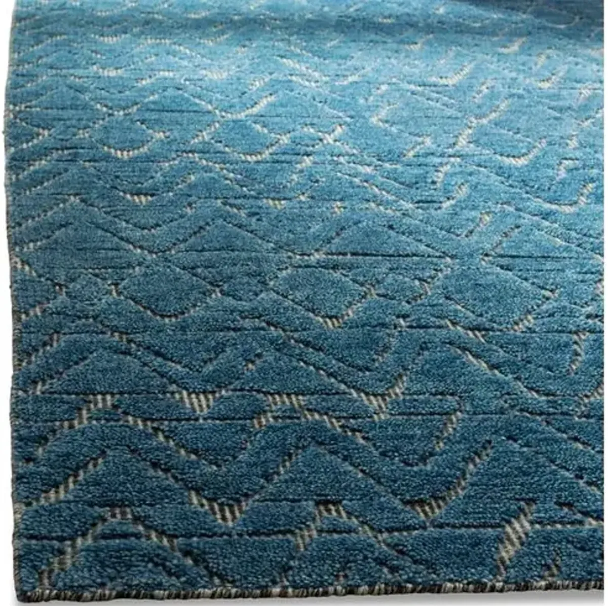 Zobelle Hand-Knotted Rug - Teal - Blue - Blue