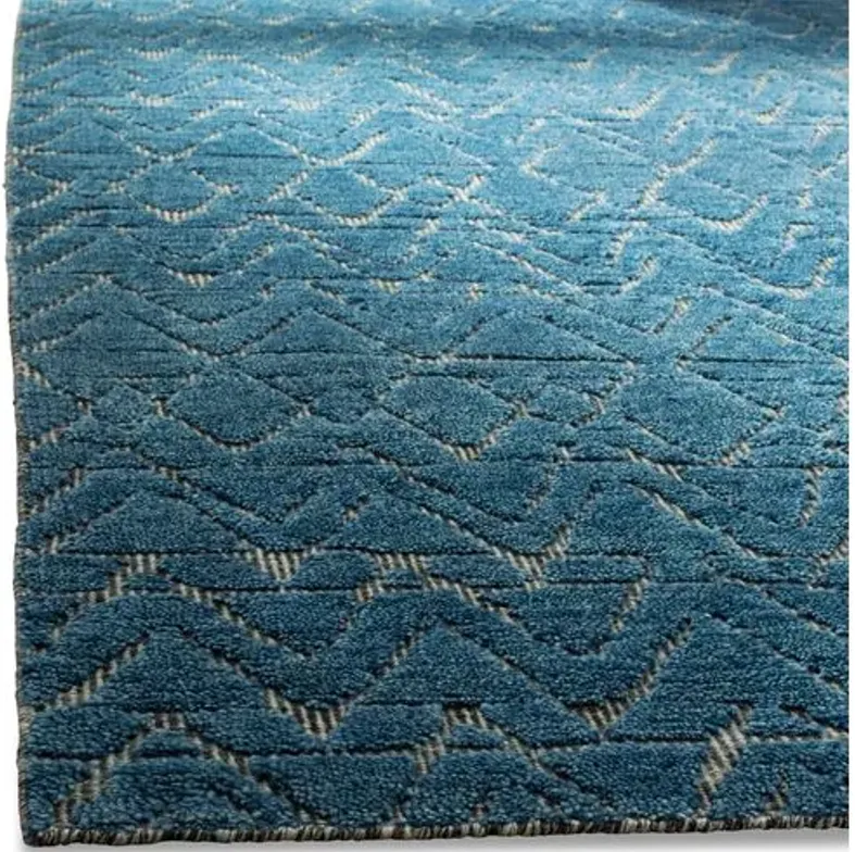 Zobelle Hand-Knotted Rug - Teal - Blue - Blue