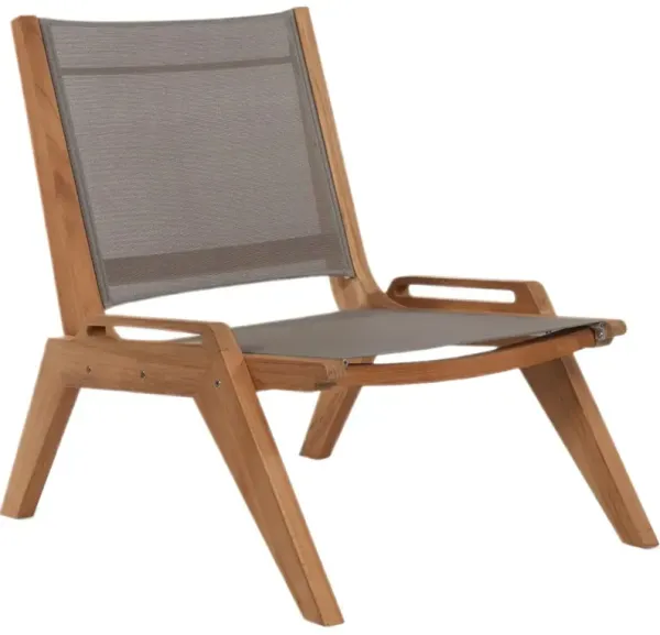 Draper Outdoor Teak Sling Accent Chair, Taupe Textilene
