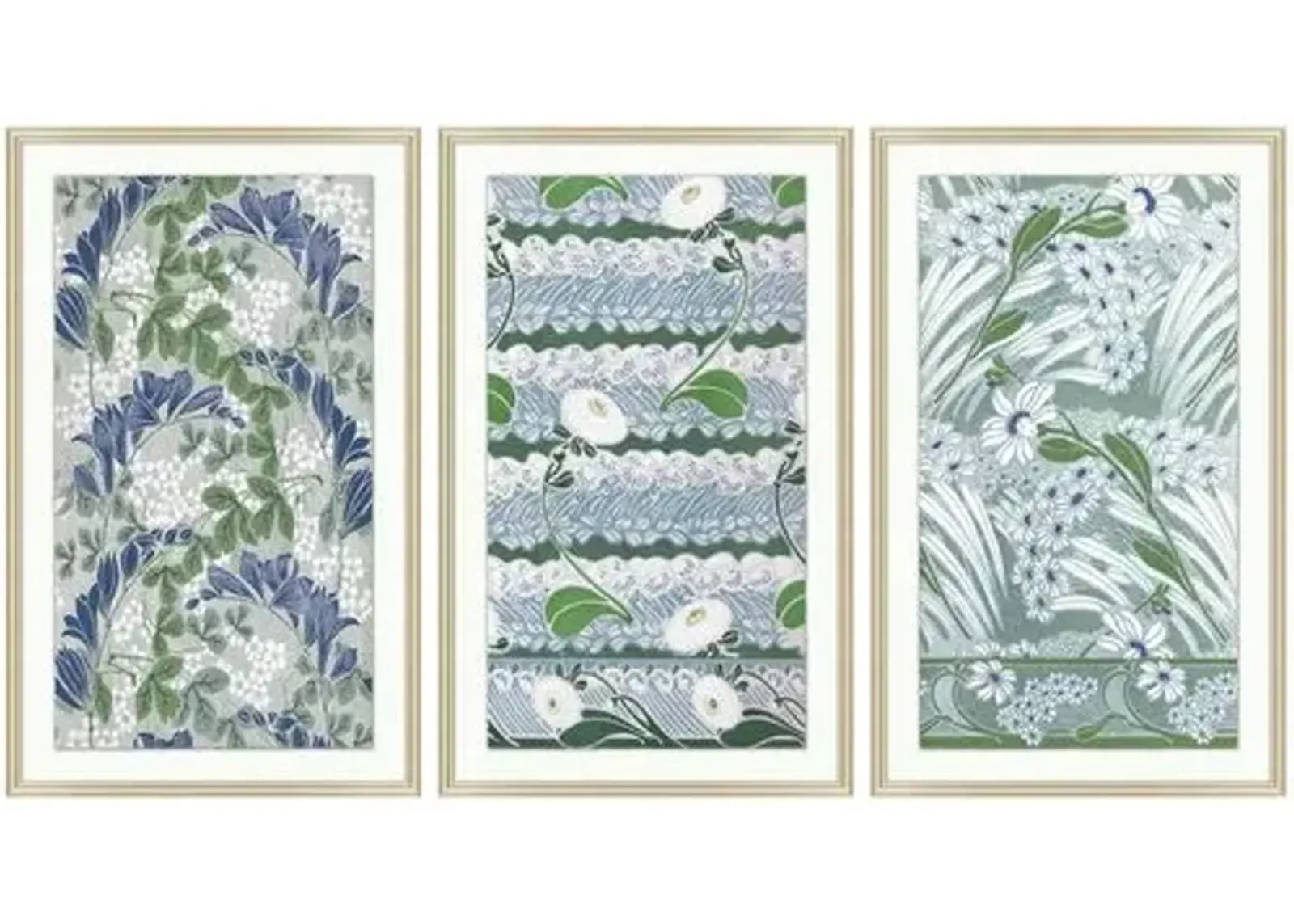 Painting - VIntage Pattern 1-3 Triptych - Green