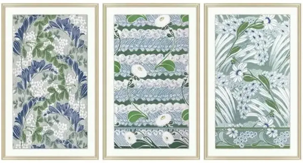 Painting - VIntage Pattern 1-3 Triptych - Green