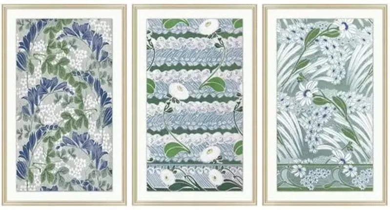 Painting - VIntage Pattern 1-3 Triptych - Green