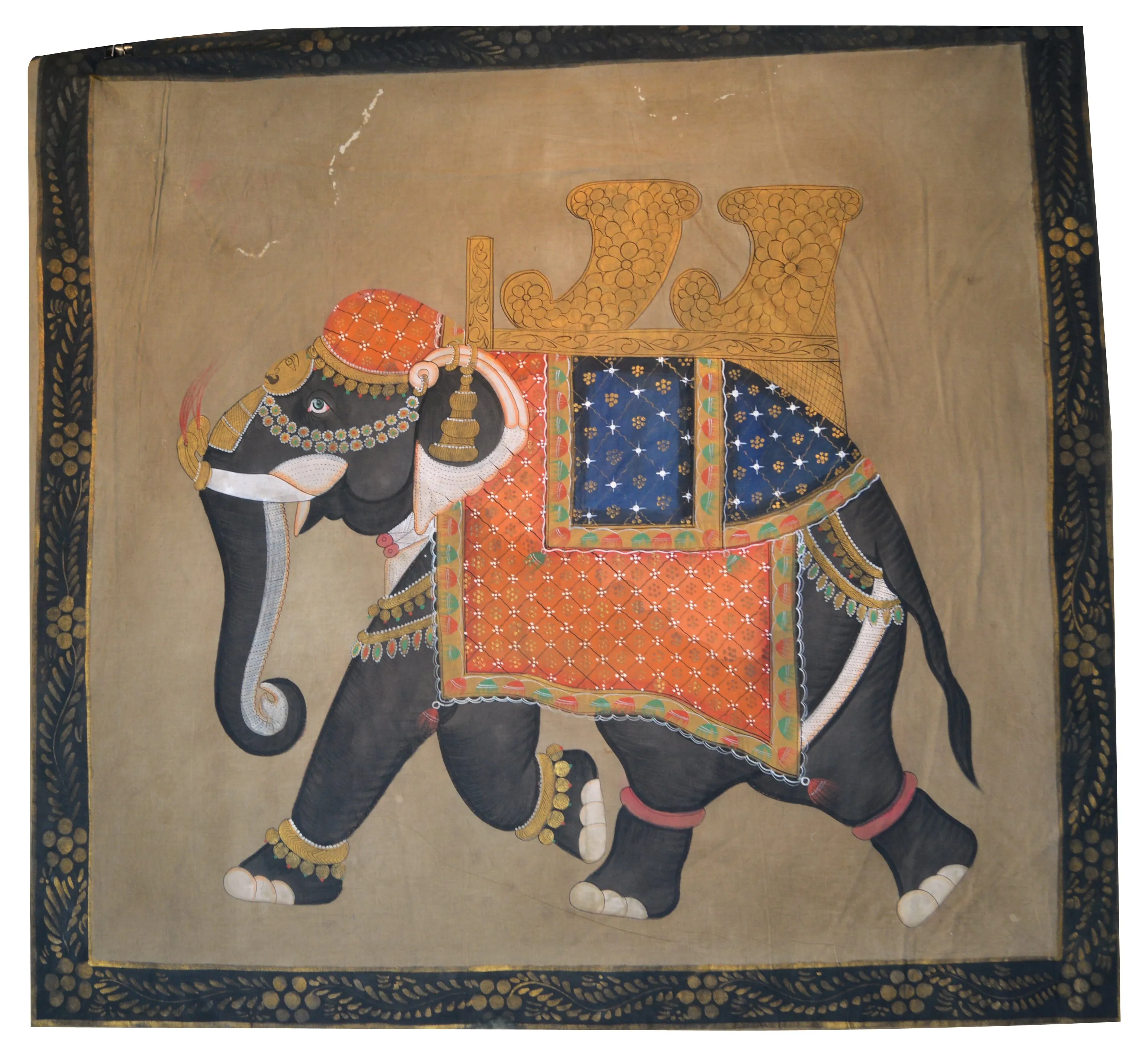 Antique Mughal Indian Elephant Painting - FEA Home - Brown