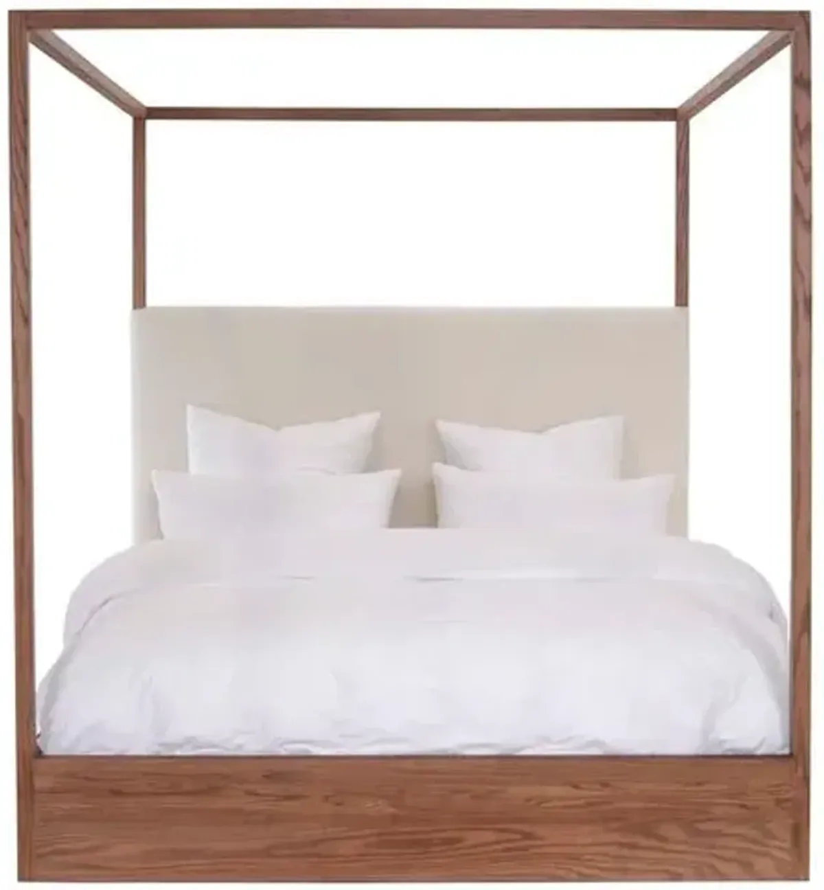 Eastern Canopy Bed - Oak/Ivory Linen - Community, Upholstered Headboard