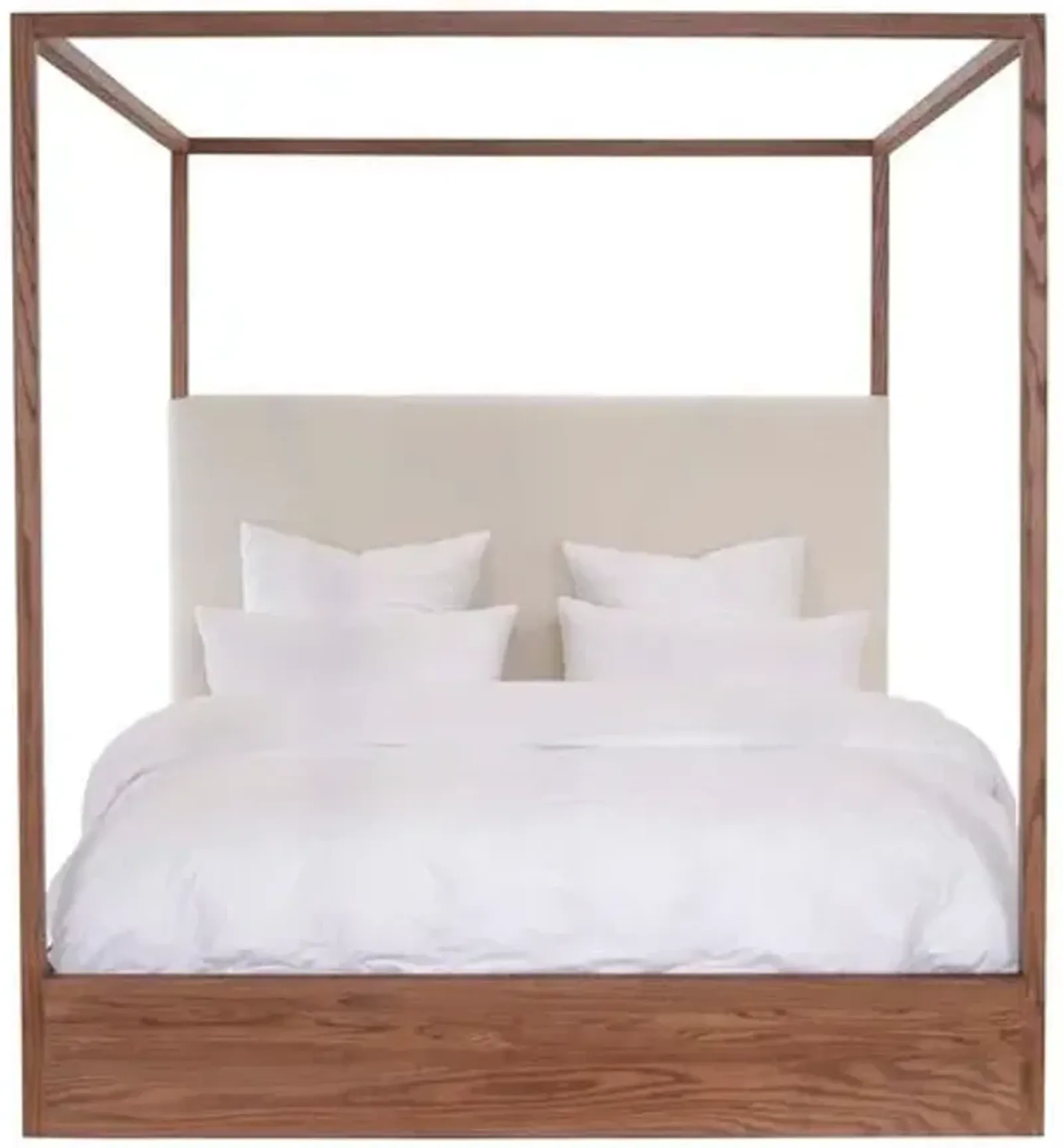 Eastern Canopy Bed - Oak/Ivory Linen - Community, Upholstered Headboard