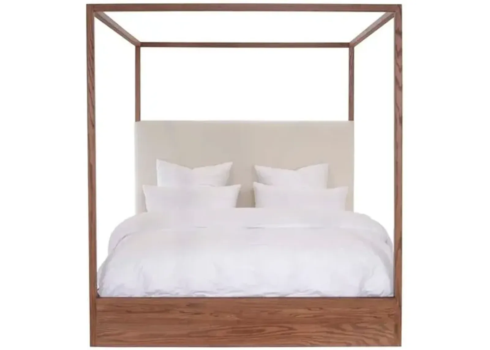 Eastern Canopy Bed - Oak/Ivory Linen - Community, Upholstered Headboard