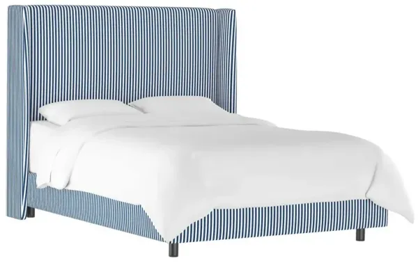 Kelly Wingback Bed, Navy Pinstripe