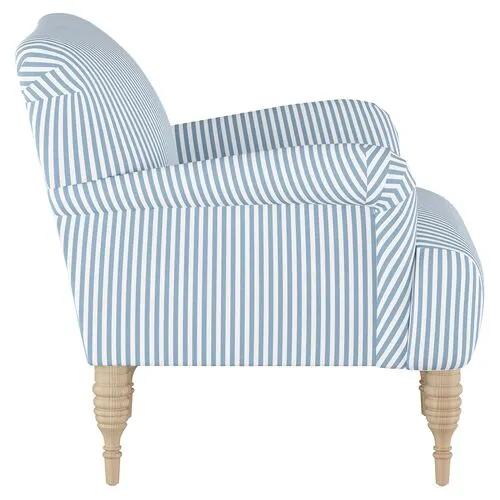 Nicolette Club Chair - Blue Stripe - Hancrafted in the USA