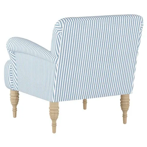 Nicolette Club Chair - Blue Stripe - Hancrafted in the USA