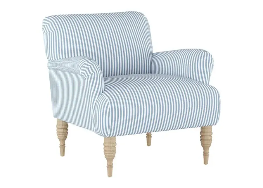 Nicolette Club Chair - Blue Stripe - Hancrafted in the USA