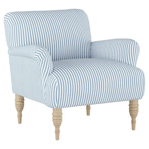 Nicolette Club Chair - Blue Stripe - Hancrafted in the USA