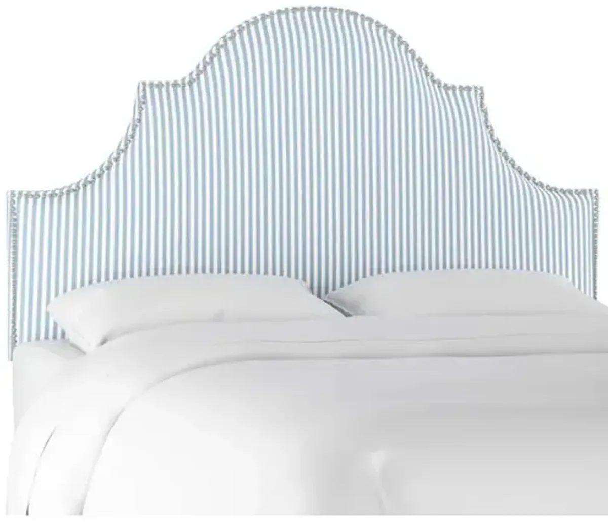 Hedren Arched Headboard - Blue/White Ticking Stripe - Handcrafted