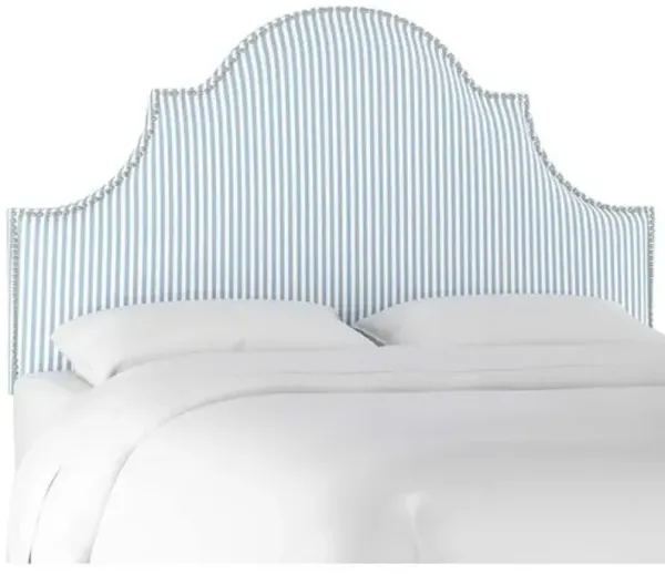 Hedren Arched Headboard - Blue/White Ticking Stripe - Handcrafted