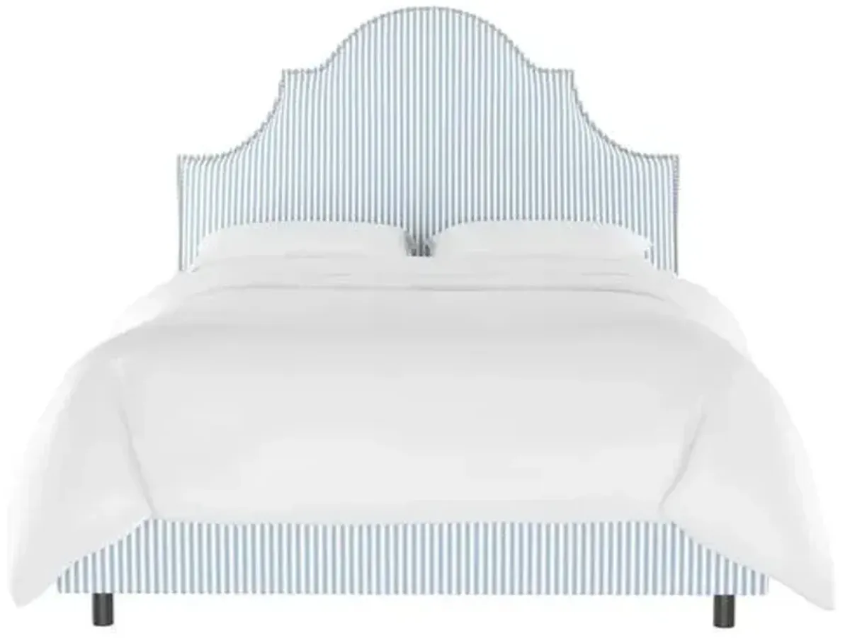 Hedren Arched Bed - Blue/White Ticking Stripe - Handcrafted, Mattress & Box Spring Required