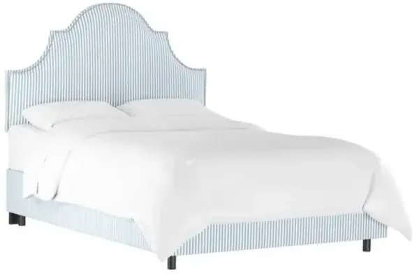 Hedren Arched Bed - Blue/White Ticking Stripe - Handcrafted, Mattress & Box Spring Required