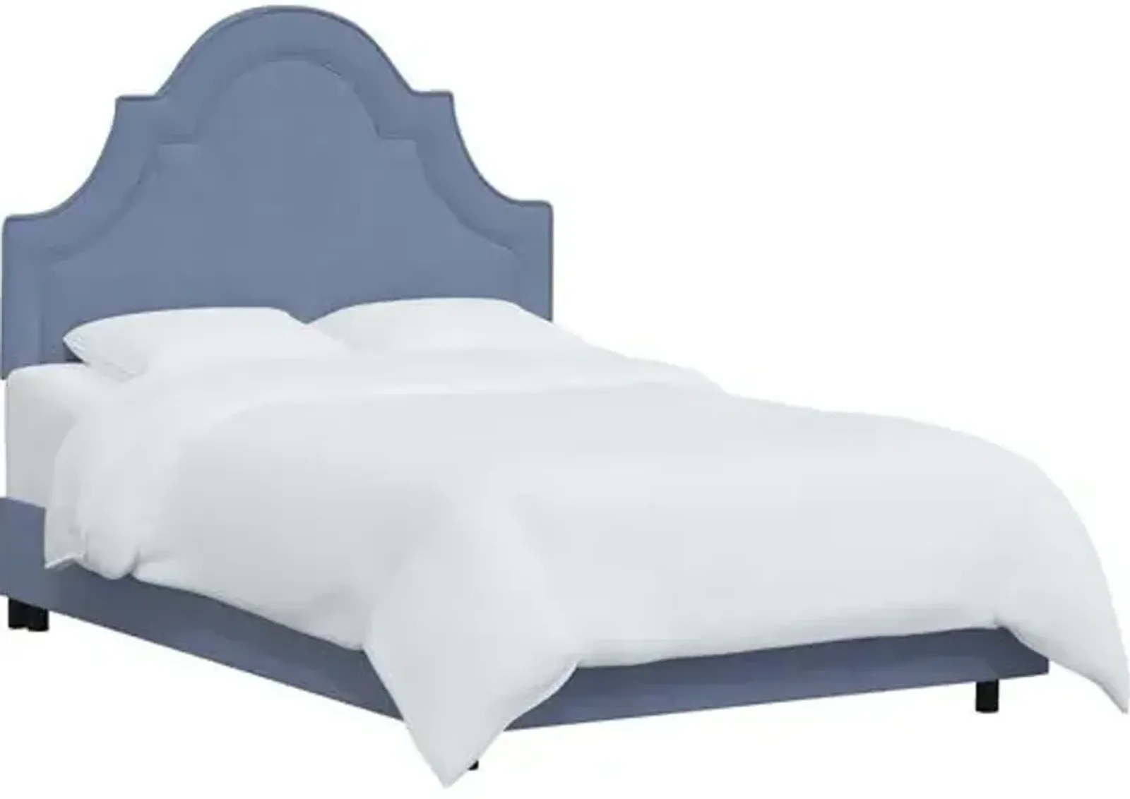 Kennedy Linen Arched Bed - Handcrafted - Blue, Mattress & Box Spring Required