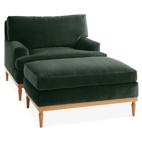 Sutton Velvet Club Chair & Ottoman Set