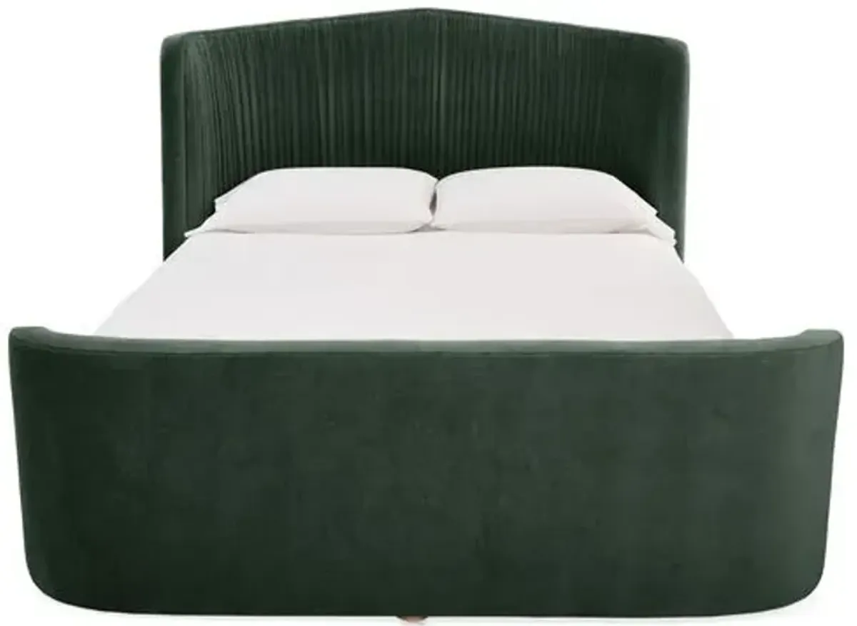 Clio Velvet Panel Bed - Green - Upholstered, Mattress, Box Spring Required