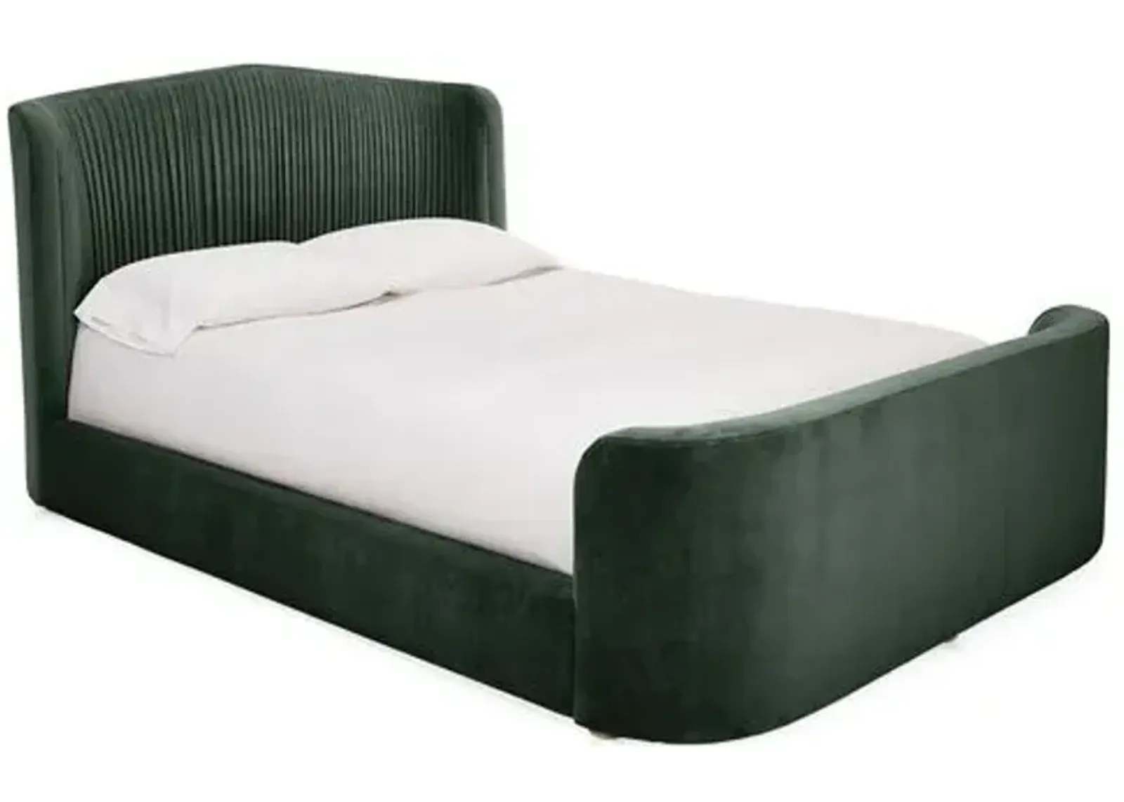 Clio Velvet Panel Bed - Green - Upholstered, Mattress, Box Spring Required