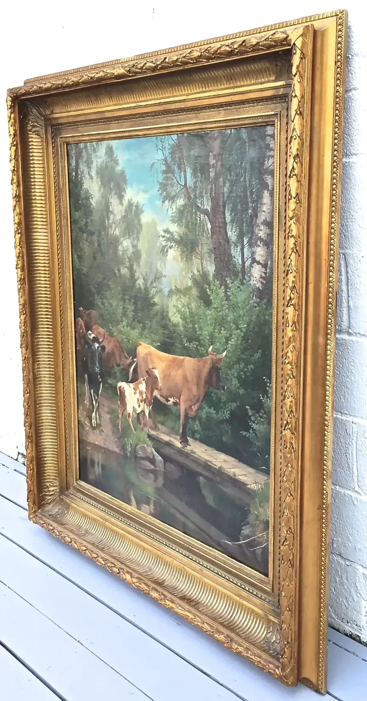 Cattle at the River Crossing Painting - Vermilion Designs - Green