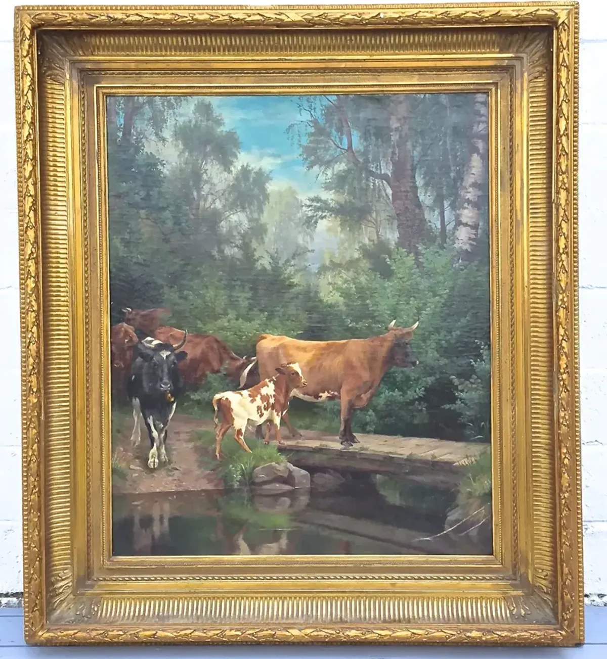 Cattle at the River Crossing Painting - Vermilion Designs - Green