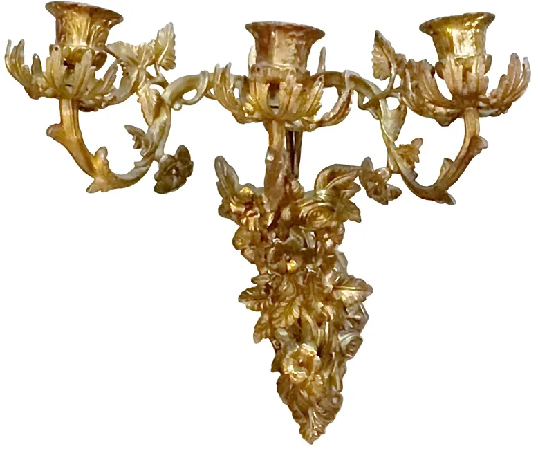 Brass Acanthus Leaf & Floral Sconces - Pr - Vermilion Designs - Gold