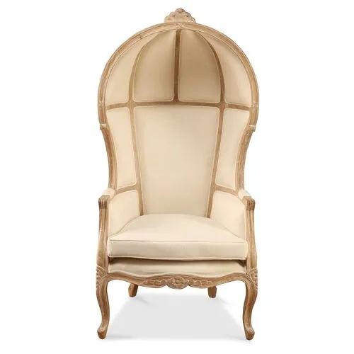 Monk Canopy Chair - Off-White Linen - Handcrafted - Ivory