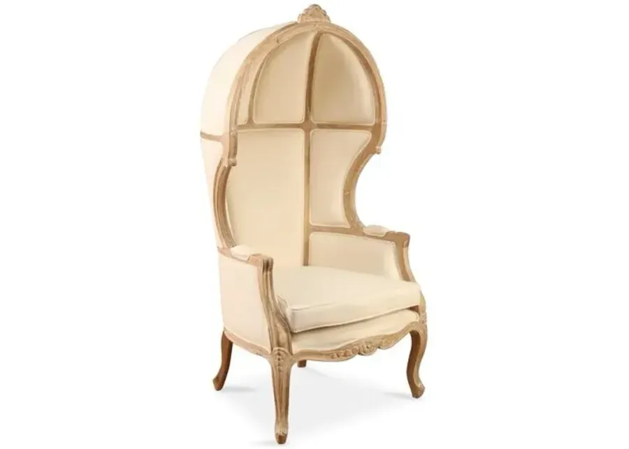 Monk Canopy Chair - Off-White Linen - Handcrafted - Ivory