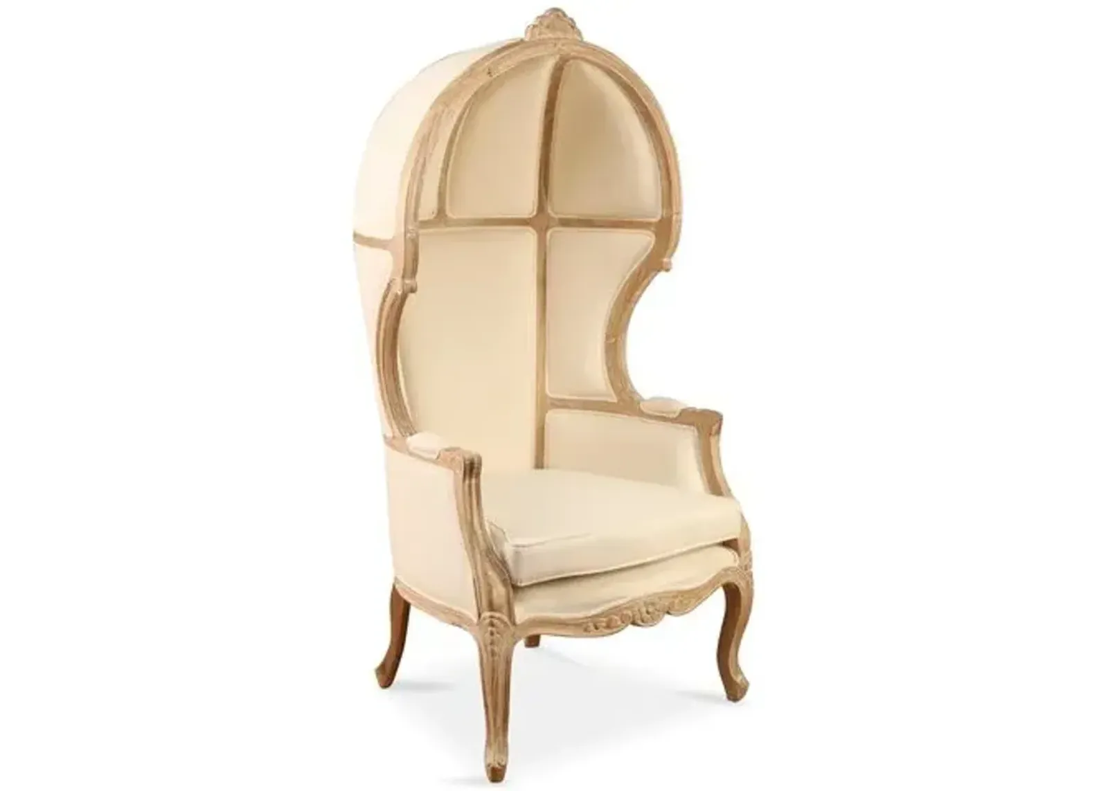 Monk Canopy Chair - Off-White Linen - Handcrafted - Ivory