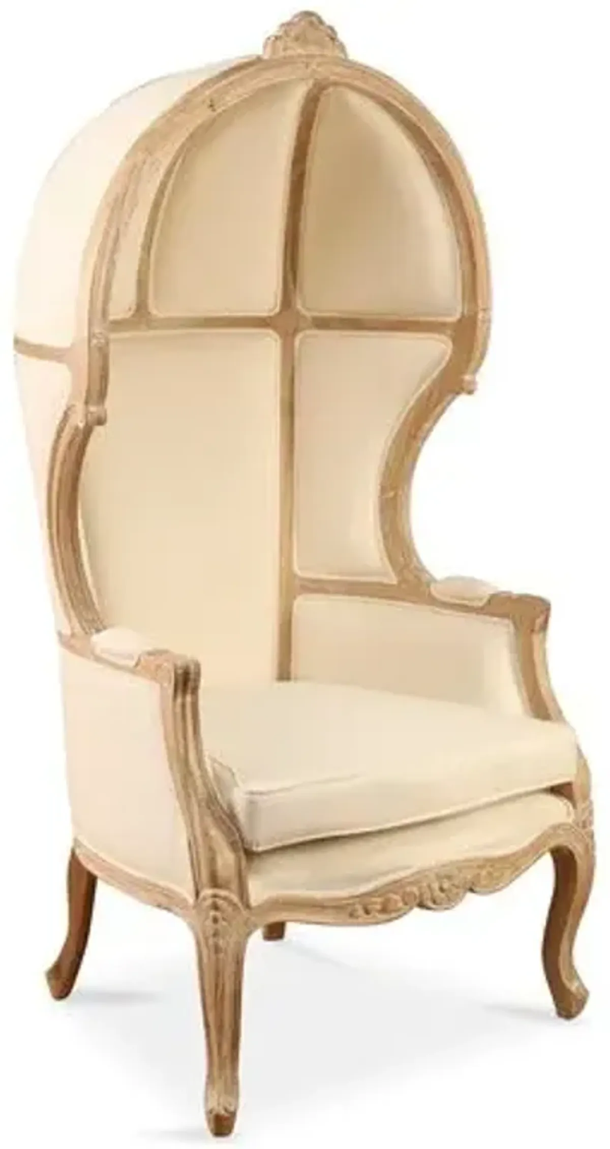 Monk Canopy Chair - Off-White Linen - Handcrafted - Ivory