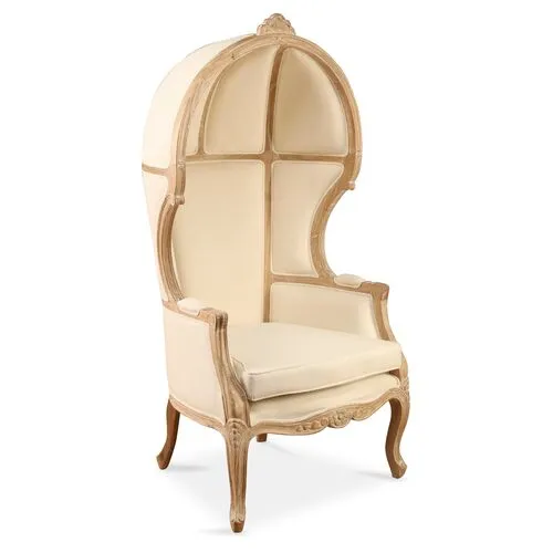 Monk Canopy Chair - Off-White Linen - Handcrafted - Ivory