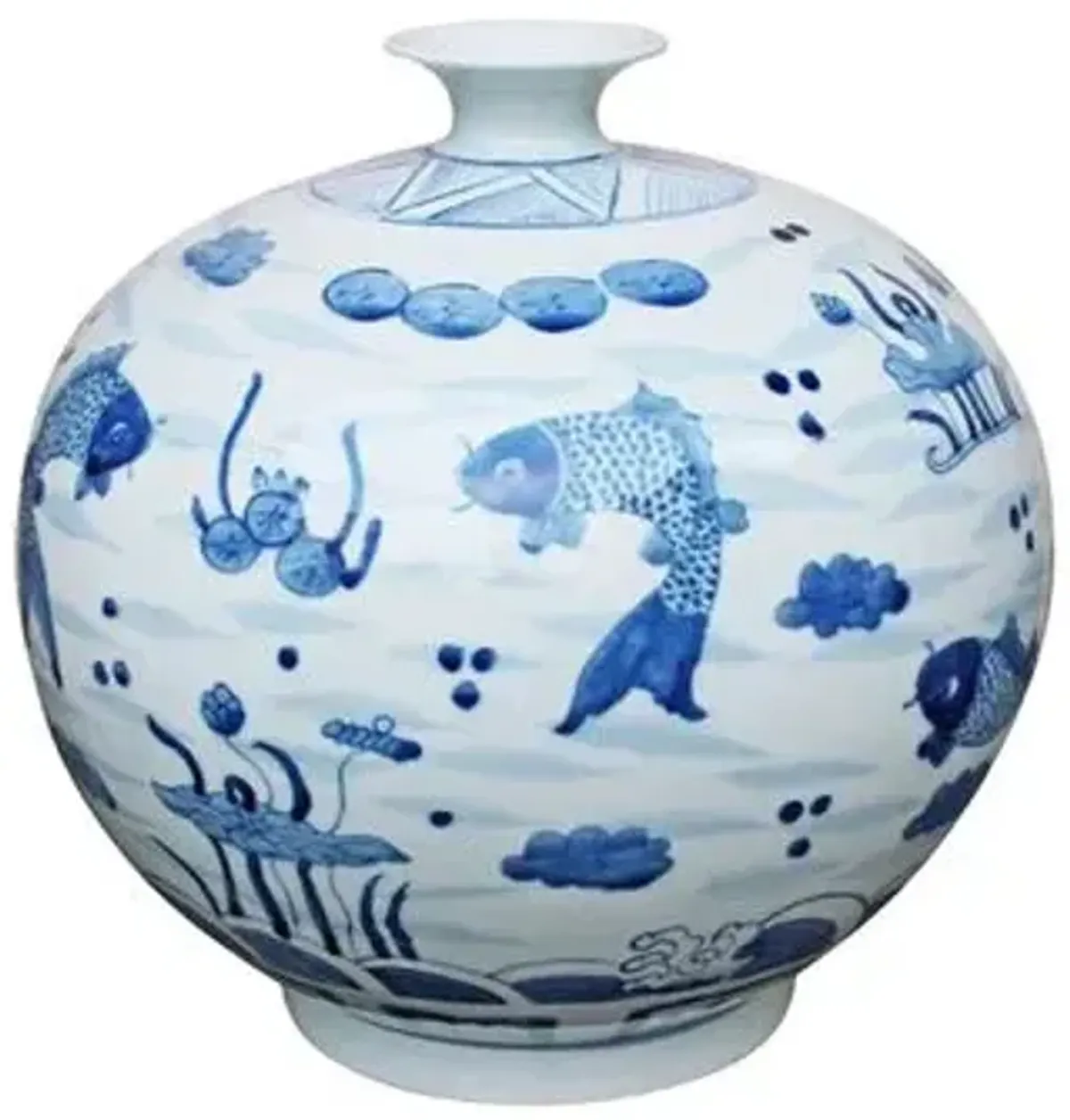 12" Feeding Fish Vase - Blue/White