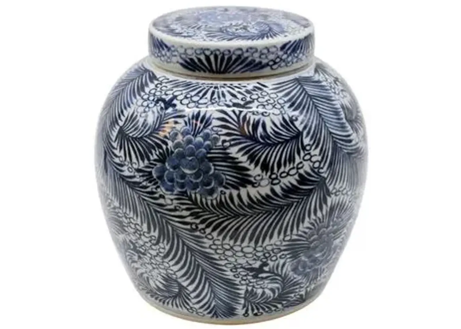 12" Blooming Palm Jar - Blue/White