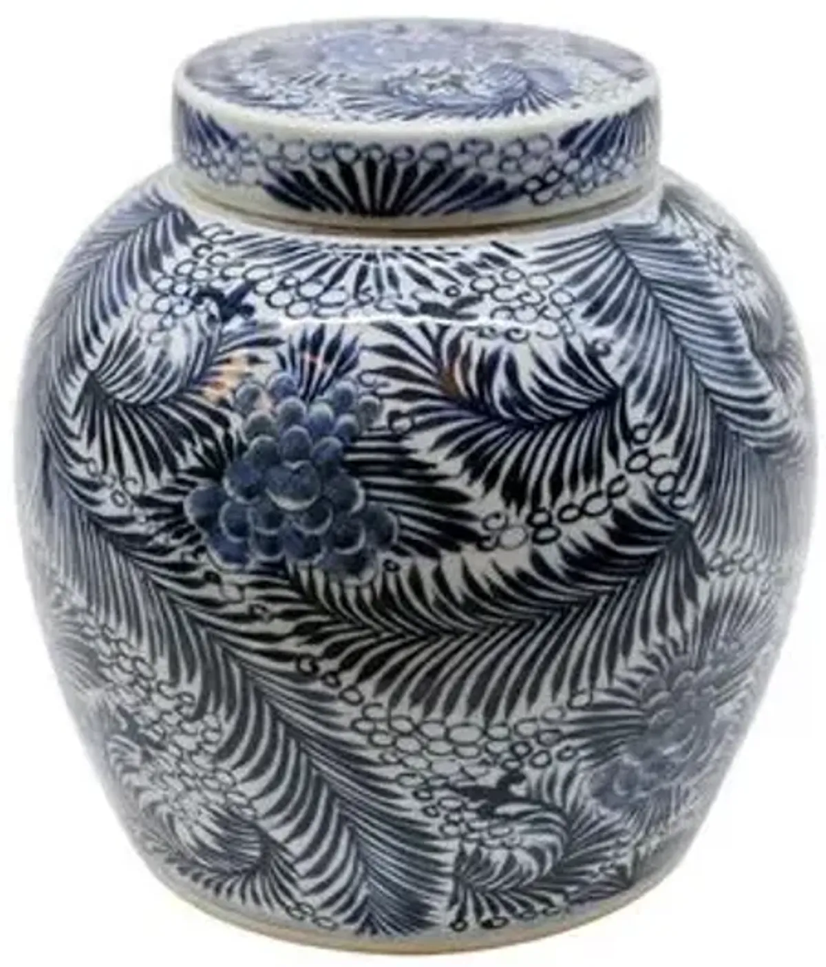 12" Blooming Palm Jar - Blue/White