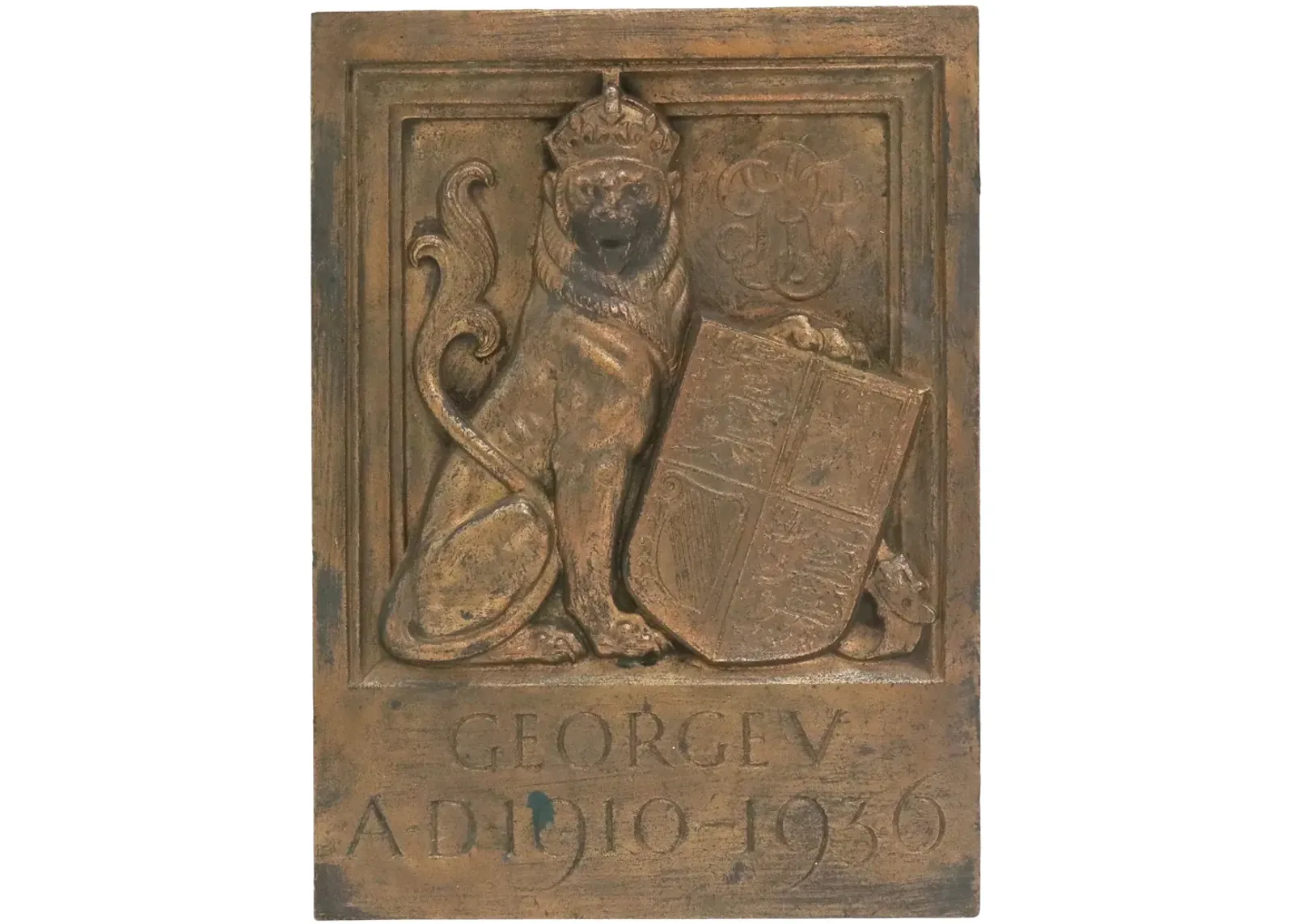 Bronze King George V Memorial Plaque - Rose Victoria - Brown