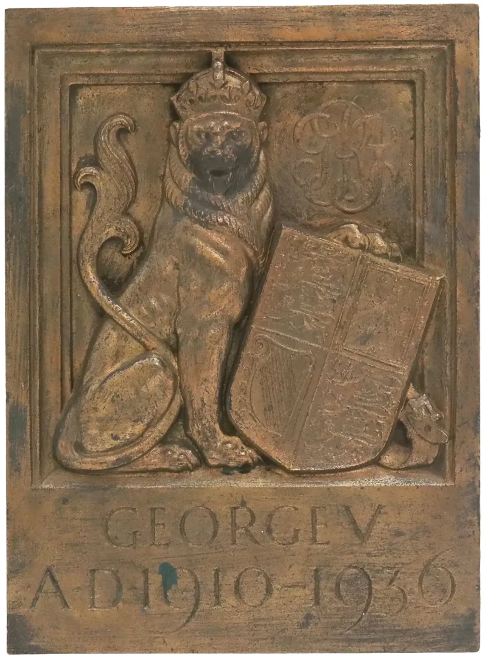 Bronze King George V Memorial Plaque - Rose Victoria - Brown