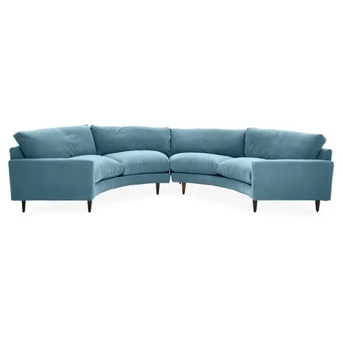 Onslow Velvet Curved Sectional - Blue