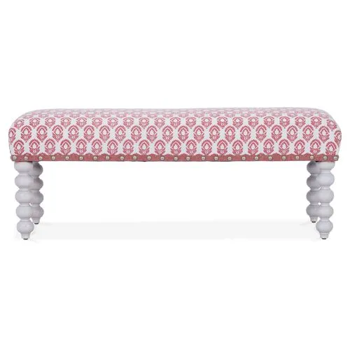 Carly Upholstered Spindle Bench - Kim Salmela - Handcrafted - Pink