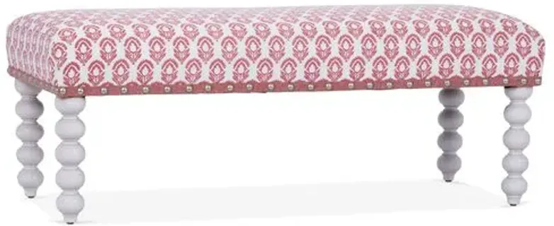 Carly Upholstered Spindle Bench - Kim Salmela - Handcrafted - Pink