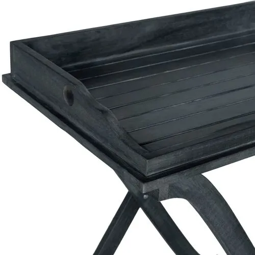 Covina Tray Outdoor Side Table - Dark Slate Gray - Black