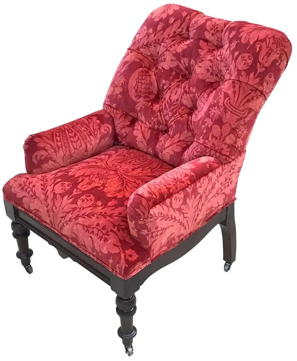 Velvet Damask Edwardian Lounge Chair - Vermilion Designs - Red