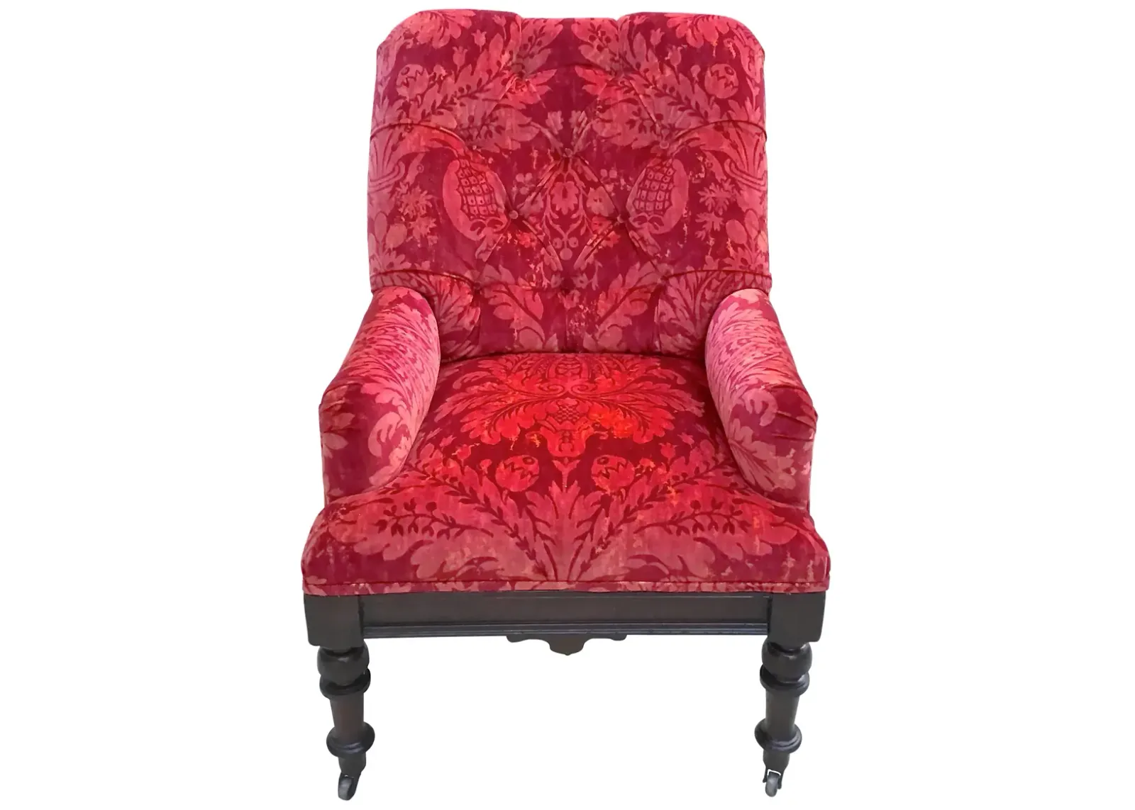 Velvet Damask Edwardian Lounge Chair - Vermilion Designs - Red